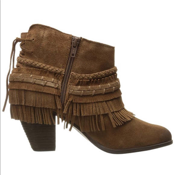 Tan Stitched Boho Fringe Poncho Booties - Picture 6 of 7
